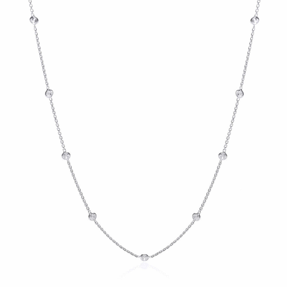 Silver Rh.Plated Rubover 11 Cubic Zirconia's Necklace 18"