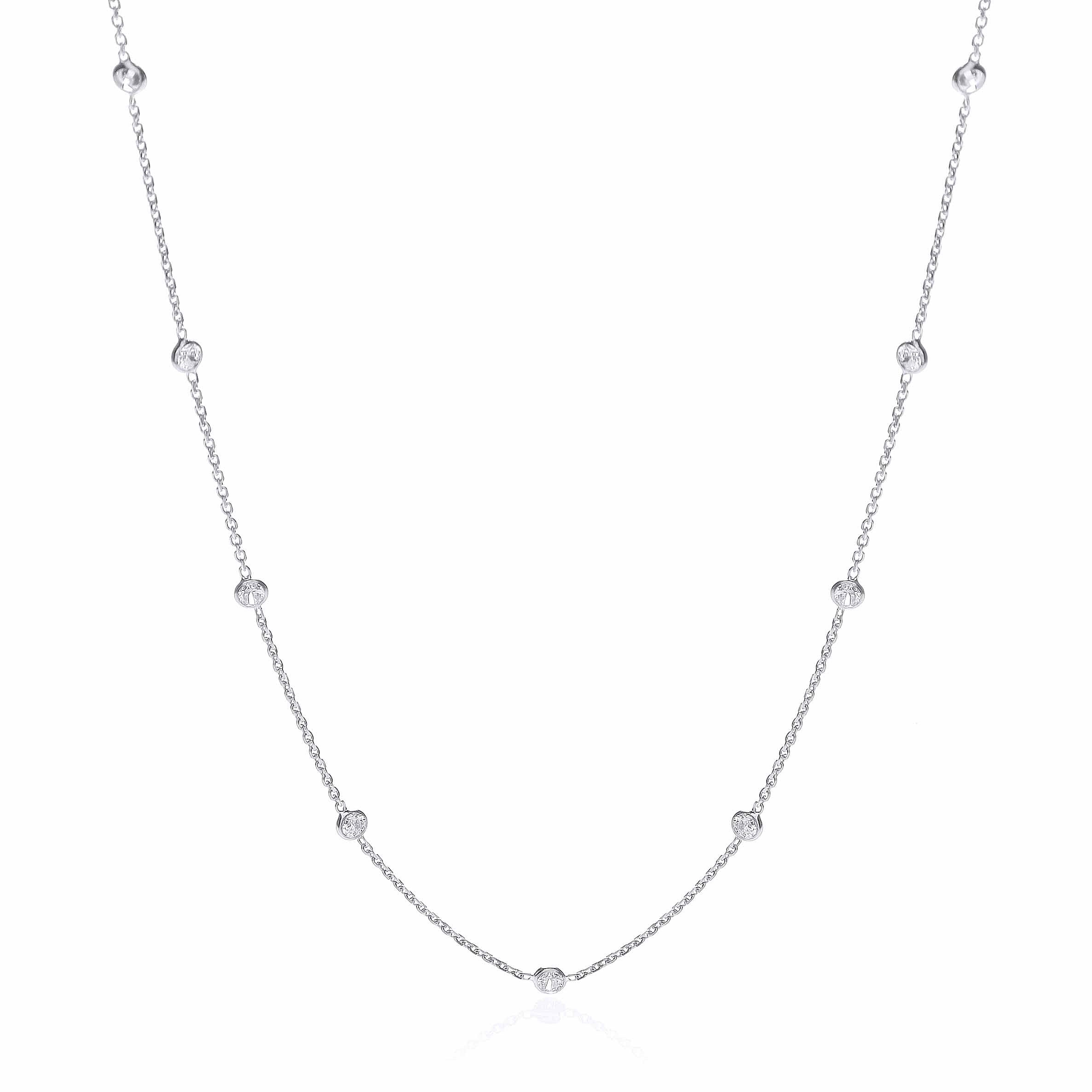 Silver Rh.Plated Rubover 11 Cubic Zirconia's Necklace 18"