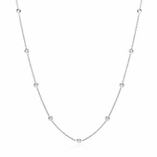 Silver Rh.Plated Rubover 11 Cubic Zirconia's Necklace 18"