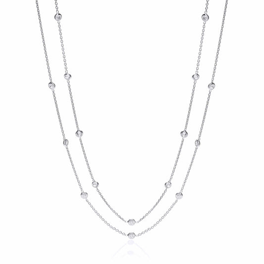 Silver Rubover 23 Cubic Zirconia's Necklace 38"