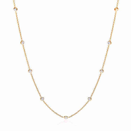 Gold Coated Rubover 11 Cubic Zirconia's Necklace 18"
