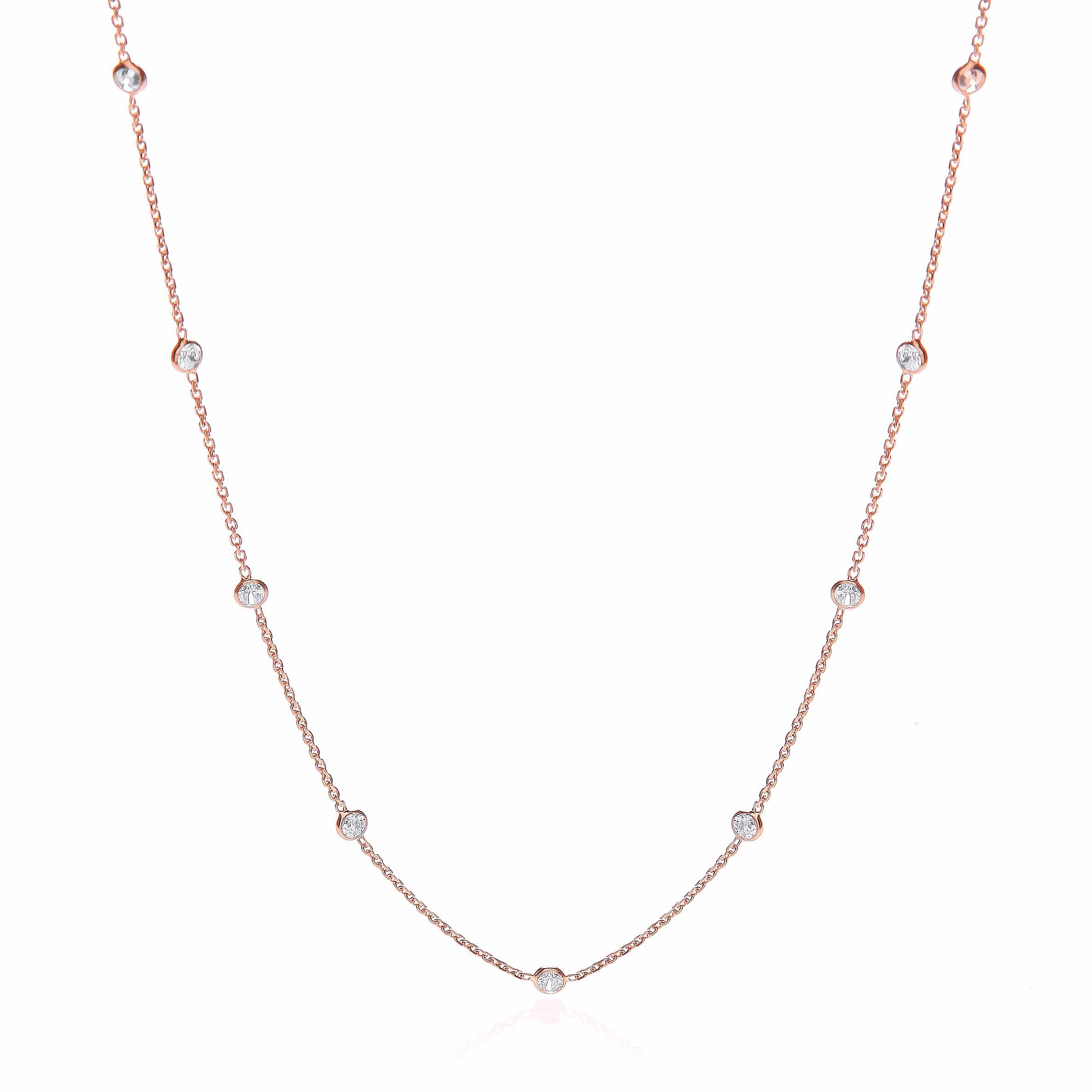 Rose Coated Rubover 11 Cubic Zirconia's Necklace 18"