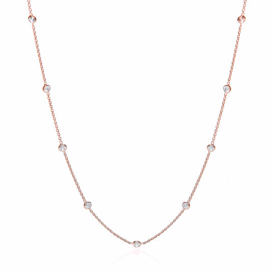 Rose Coated Rubover 11 Cubic Zirconia's Necklace 18"