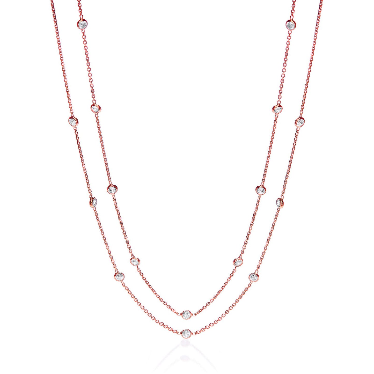 Rose Coated Rubover 23 Cubic Zirconia's Necklace 38" - Fine Necklace - Certified Authentic – Luxury Jewellery by Imper