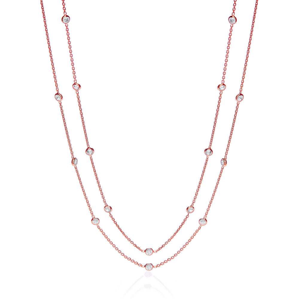 Rose Coated Rubover 23 Cubic Zirconia's Necklace 38"