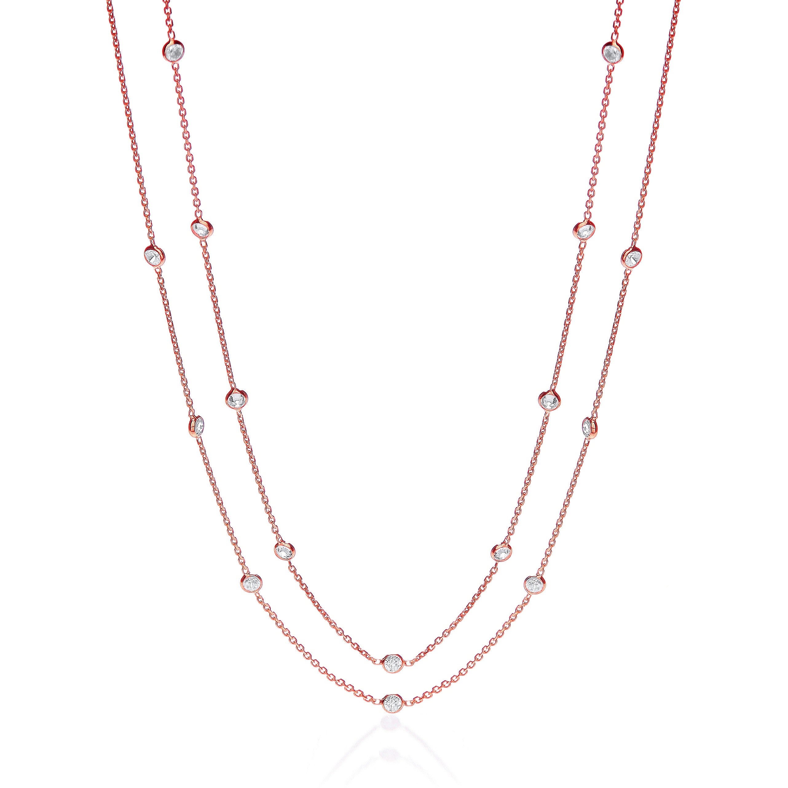 Rose Coated Rubover 23 Cubic Zirconia's Necklace 38"