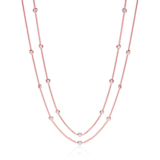 Rose Coated Rubover 23 Cubic Zirconia's Necklace 38"