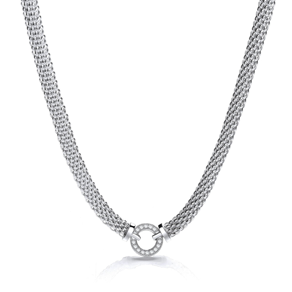 Mesh Necklace with Circle Cubic Zirconia's 17"