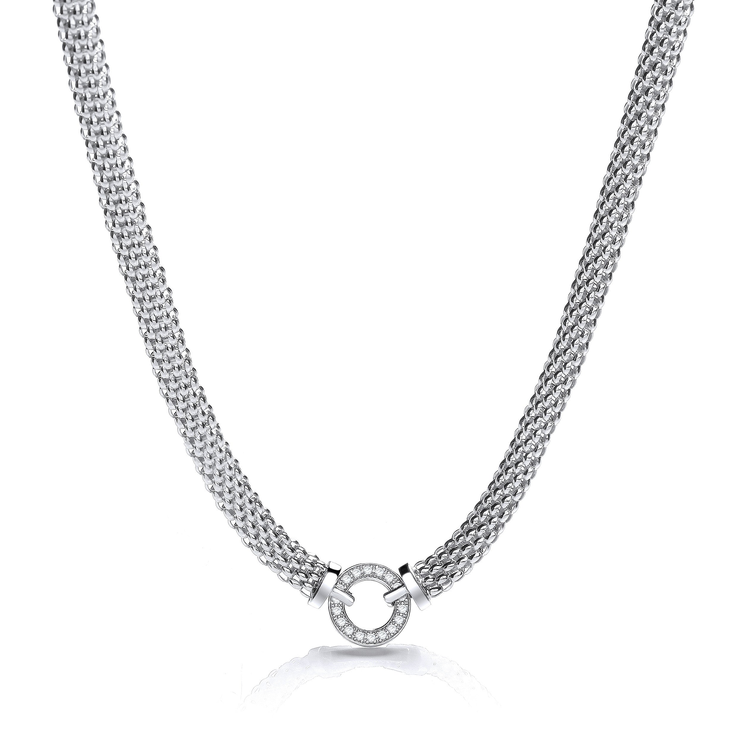 Mesh Necklace with Circle Cubic Zirconia's 17"
