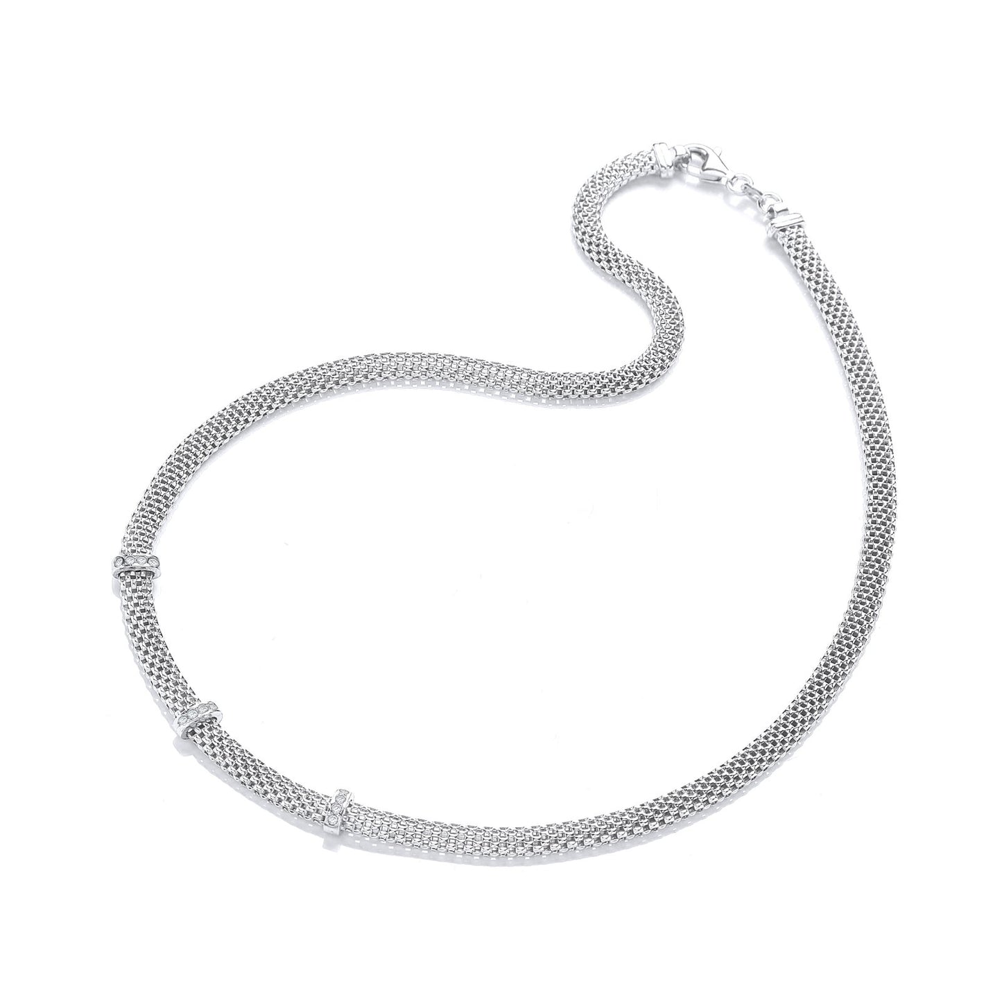 Silver Mesh with Cubic Zirconia's Necklace 17"/43cm - Fine Necklace - Certified Authentic – Luxury Jewellery by Imperi