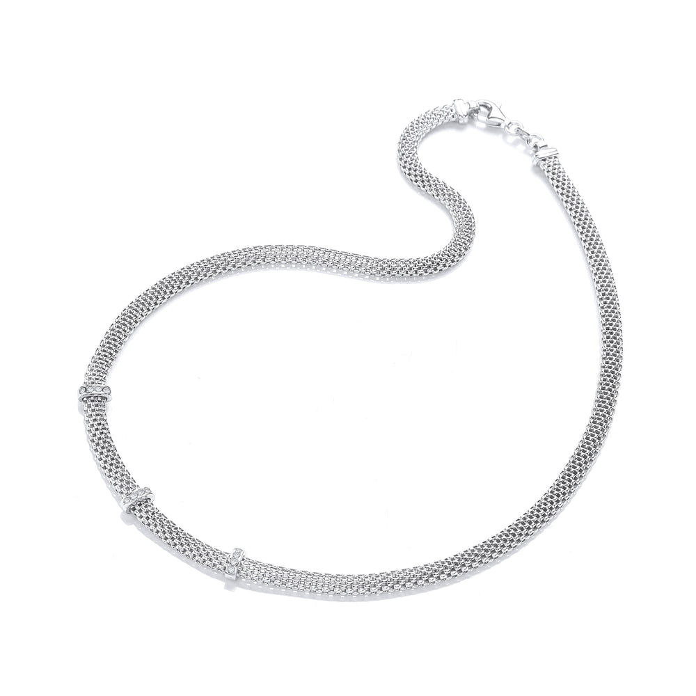 Silver Mesh with Cubic Zirconia's Necklace 17"/43cm