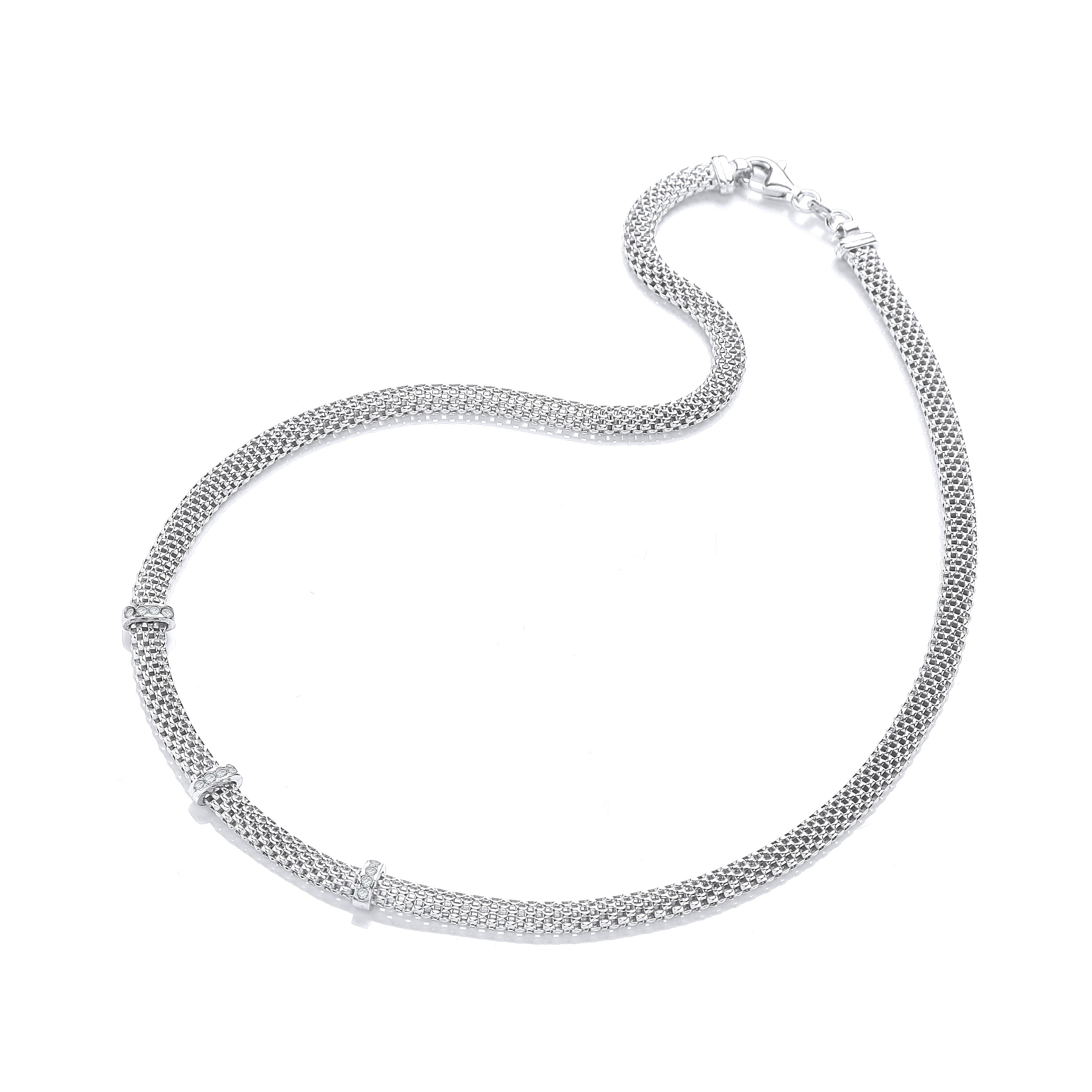 Silver Mesh with Cubic Zirconia's Necklace 17"/43cm