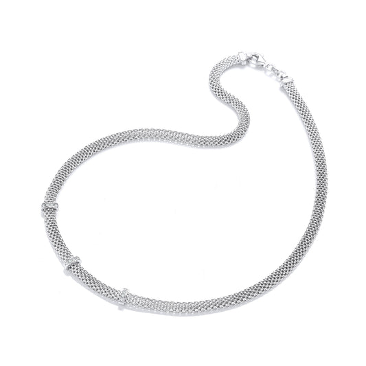 Silver Mesh with Cubic Zirconia's Necklace 17"/43cm