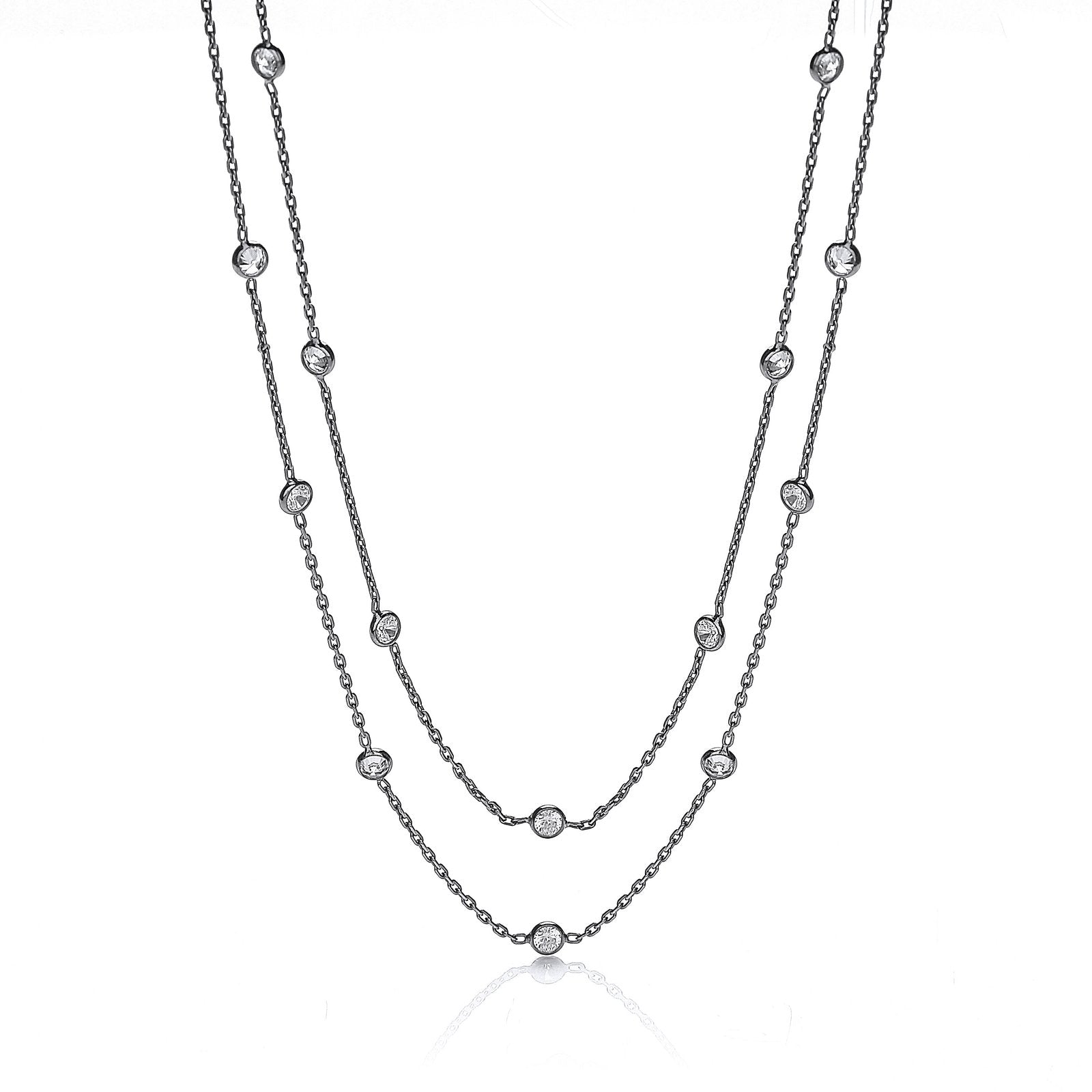 Ruthenium Coated Rubover 23 Cubic Zirconia's Necklace 38" - Fine Necklace - Certified Authent – Luxury Jewellery by Im