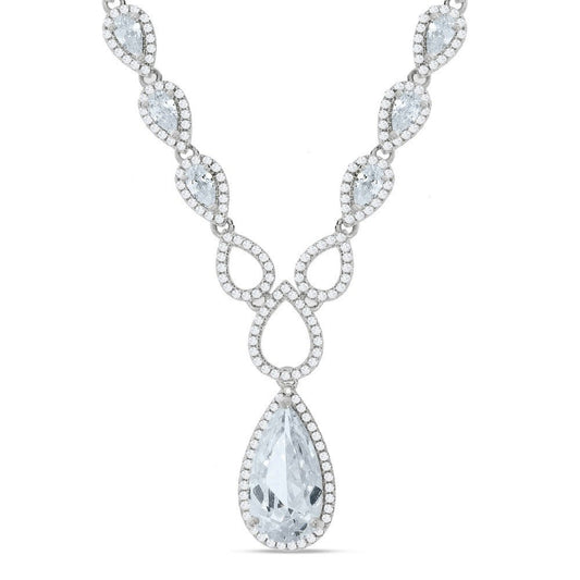 Silver Pear Shaped Drop Set Clear Cubic Zirconia's Necklace 18" - Fine Necklace - Certified A – Luxury Jewellery by Im