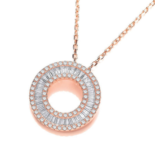 Rose Coated Silver Circle of Life Baguettes & Round Cubic Zirconia 17" Necklace - Fine Neckla – Luxury Jewellery by Im