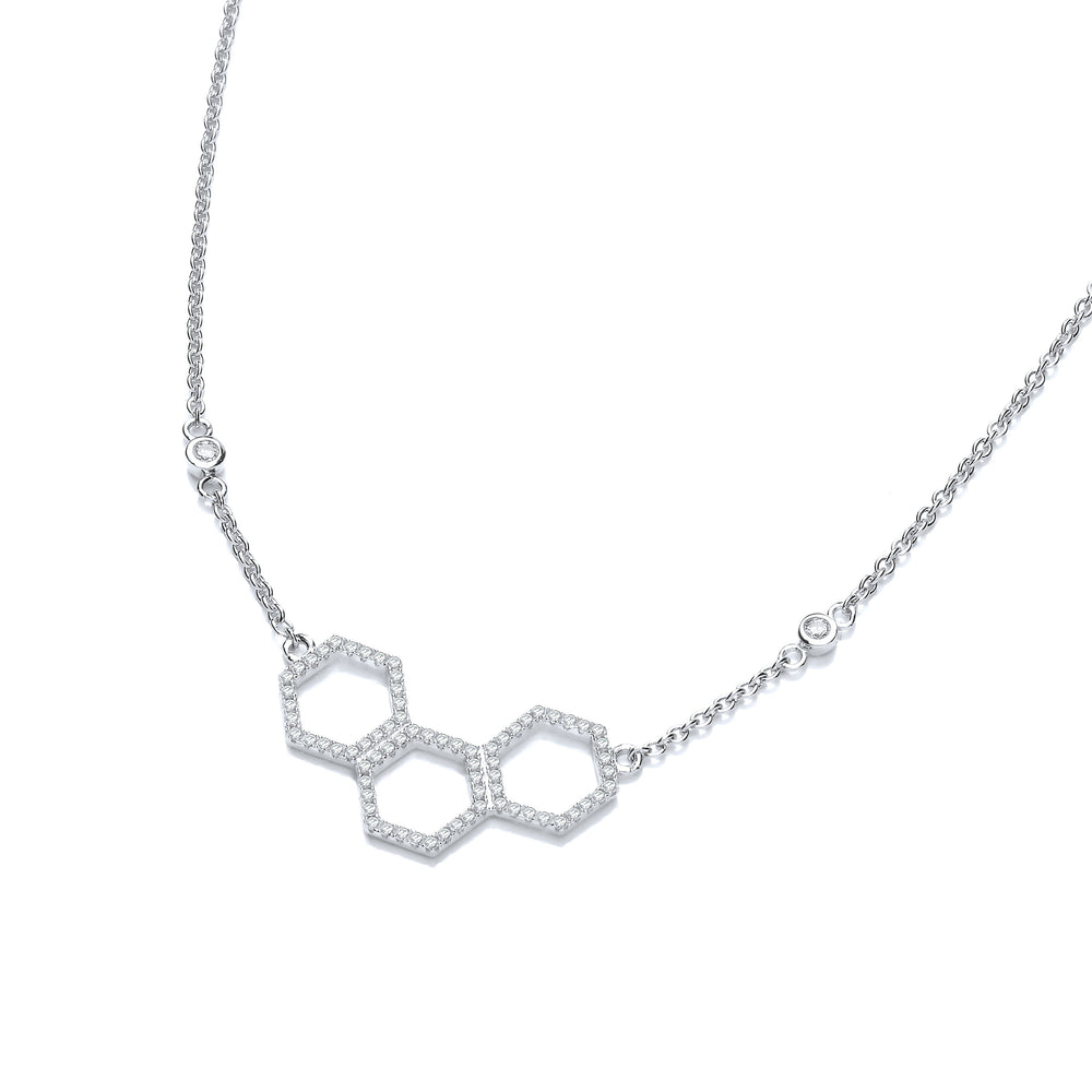 Honeycomb Style Pendant Silver Cubic Zirconia Necklace – product view