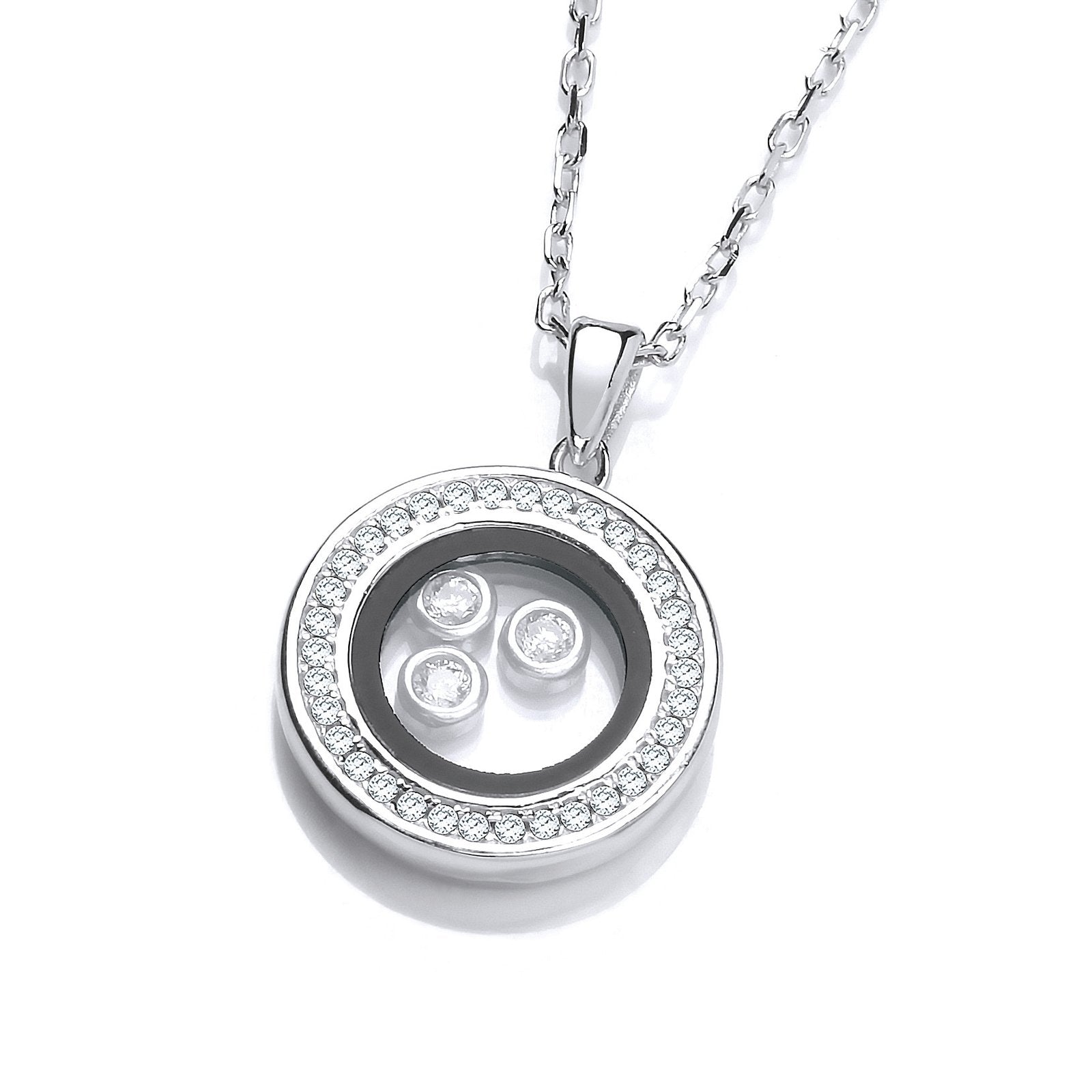 Circle of Life with Floating Cubic Zirconias Silver Pendant 18" Necklace - Fine Necklace – Luxury Jewellery by Imperia