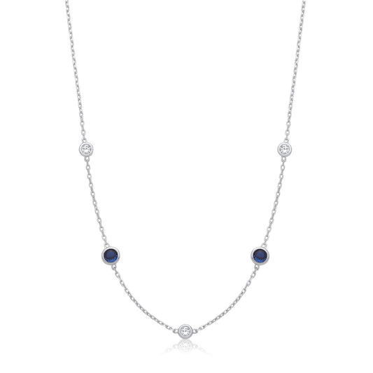 Silver Rh.plated Rubover 5 Blue & Clear Cubic Zirconia's Necklace - Fine Necklace - Certified – Luxury Jewellery by Im