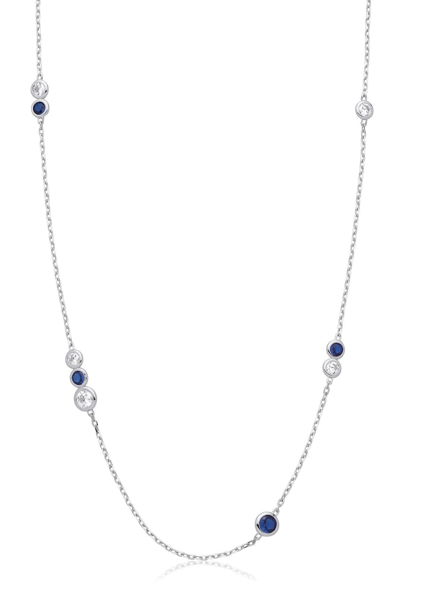 Silver Rubover Blue & Clear Cubic Zirconia's Necklace - Fine Necklace - Certified Authentic – Luxury Jewellery by Impe