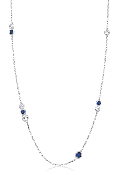Silver Rubover Blue & Clear Cubic Zirconia's Necklace - Fine Necklace - Certified Authentic – Luxury Jewellery by Impe