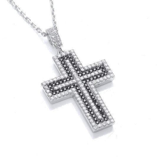 Micro Pave' Black & Clear Cubic Zirconia Cross with Chain - Fine Necklace - Certified Authent – Luxury Jewellery by Im