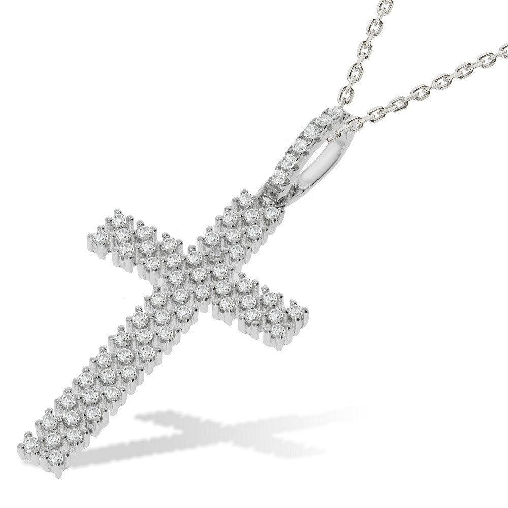 Micro Pave' Multi Row Cubic Zirconia Cross with Chain - Fine Necklace - Certified Authentic – Luxury Jewellery by Impe