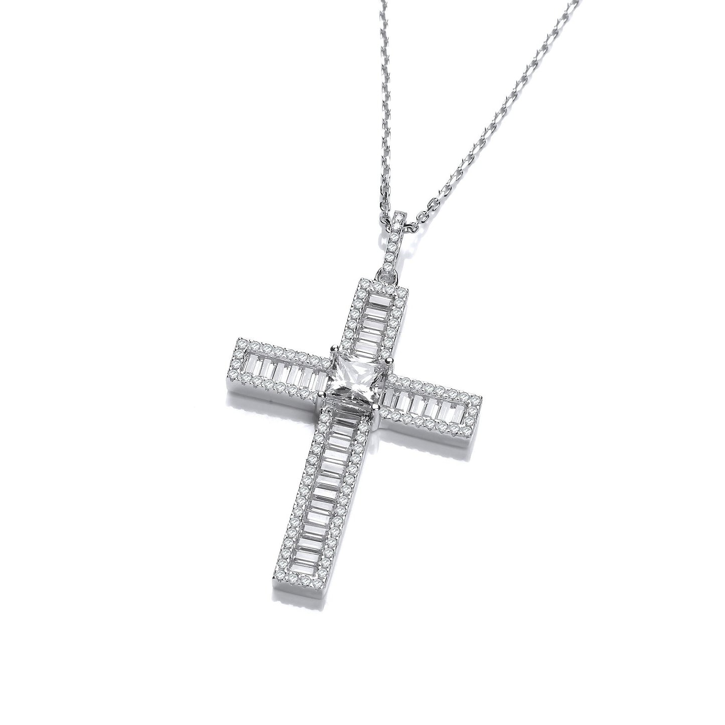 Micro Pave Baguette Cubic Zirconias Cross with Chain - Fine Necklace - Certified Authentic – Luxury Jewellery by Imper