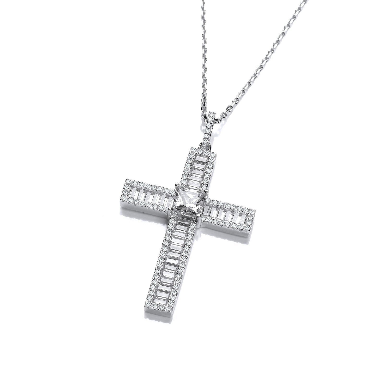 Micro Pave Baguette Cubic Zirconias Cross with Chain - Fine Necklace - Certified Authentic – Luxury Jewellery by Imper