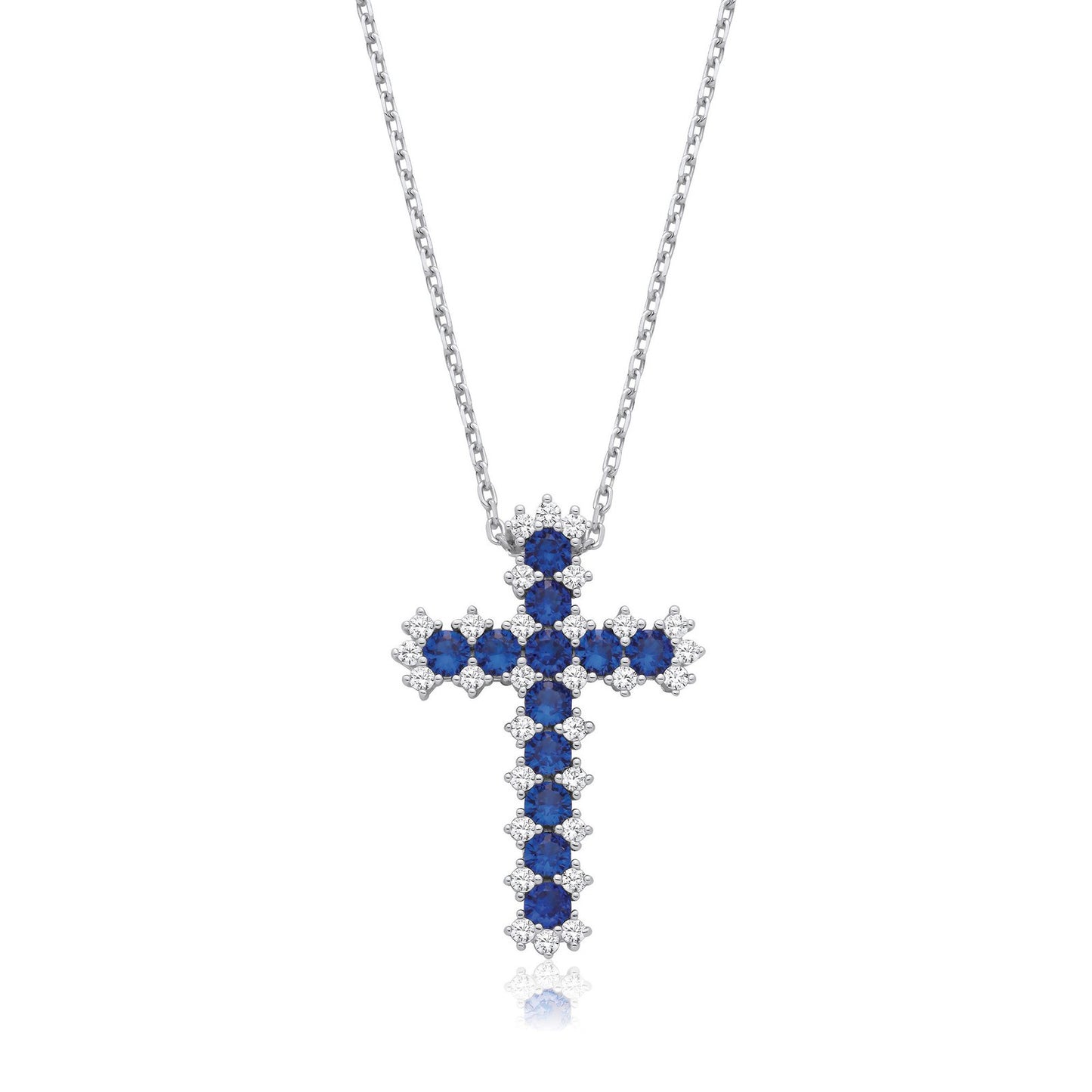 Blue & Clear Cubic Zirconia Cross with Chain - Fine Necklace - Certified Authentic - Swiss Ma – Luxury Jewellery by Im