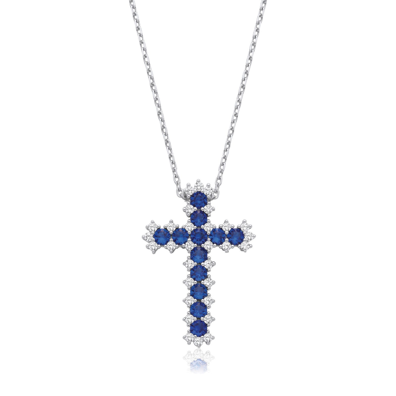 Blue & Clear Cubic Zirconia Cross with Chain - Fine Necklace - Certified Authentic - Swiss Ma – Luxury Jewellery by Im