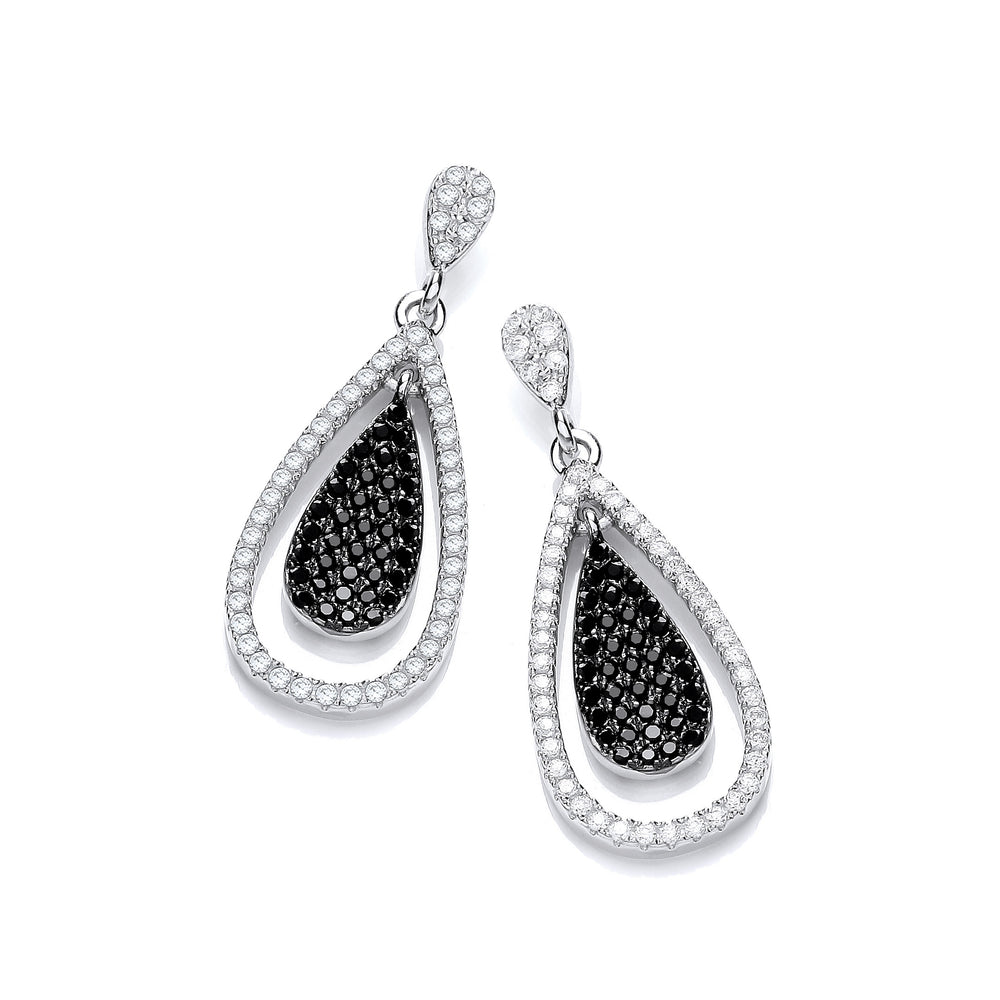 Micro Pave' Black & White Cubic Zirconia Drop Earrings