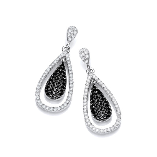 Micro Pave' Black & White Cubic Zirconia Drop Earrings