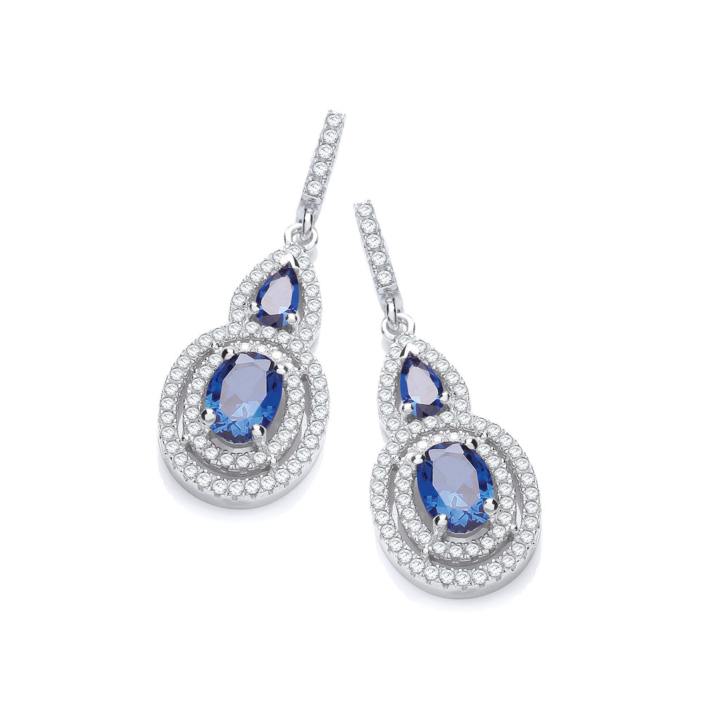 Micro Pave' Sapphire & White Cubic Zirconia Drop Earrings – product view