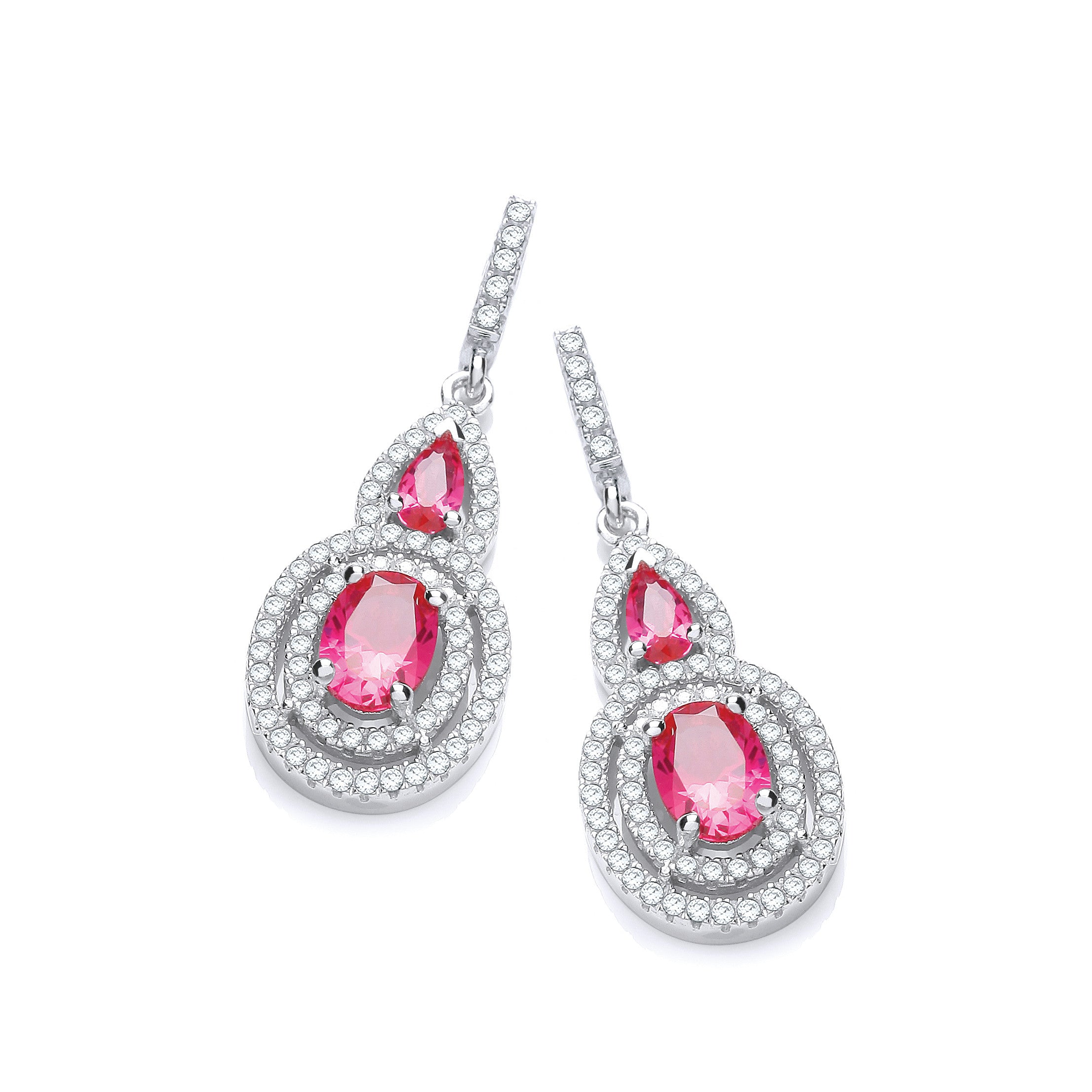 Micro Pave' Red & White Cubic Zirconia Drop Earrings
