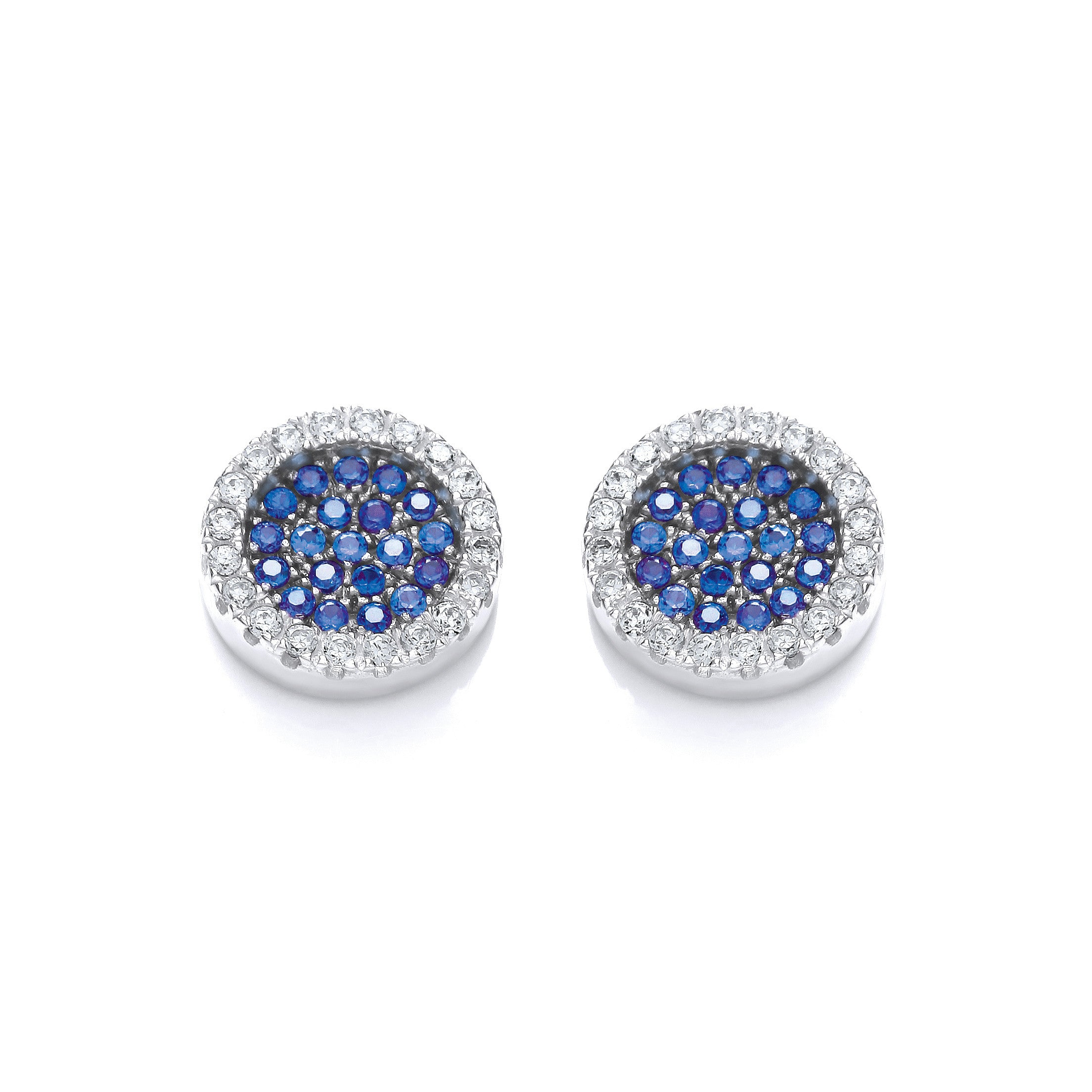 Micro Pave' Round Blue Cubic Zirconia Stud Earrings