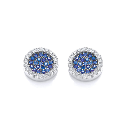 Micro Pave' Round Blue Cubic Zirconia Stud Earrings