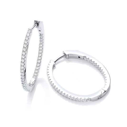 Micro Pave' Oval Hoop Cubic Zirconia Earrings