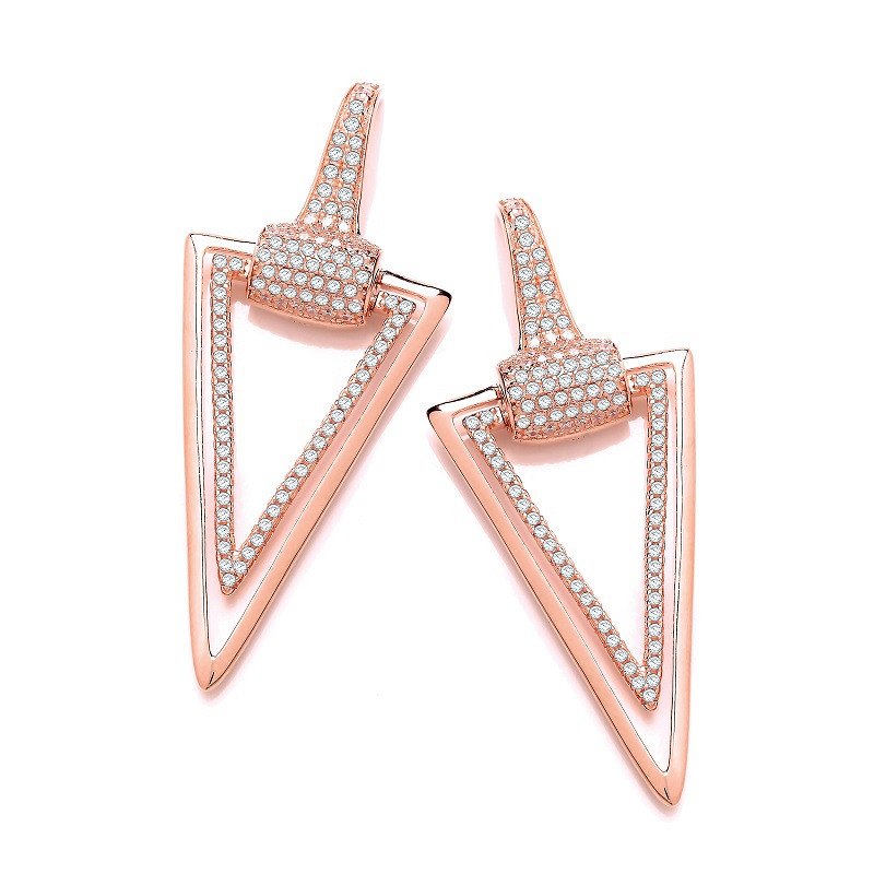 Rose Gold Coated Silver Triangle Drop Cubic Zirconia Earrings - Fine Ring - Certified Authent – Luxury Jewellery by Im