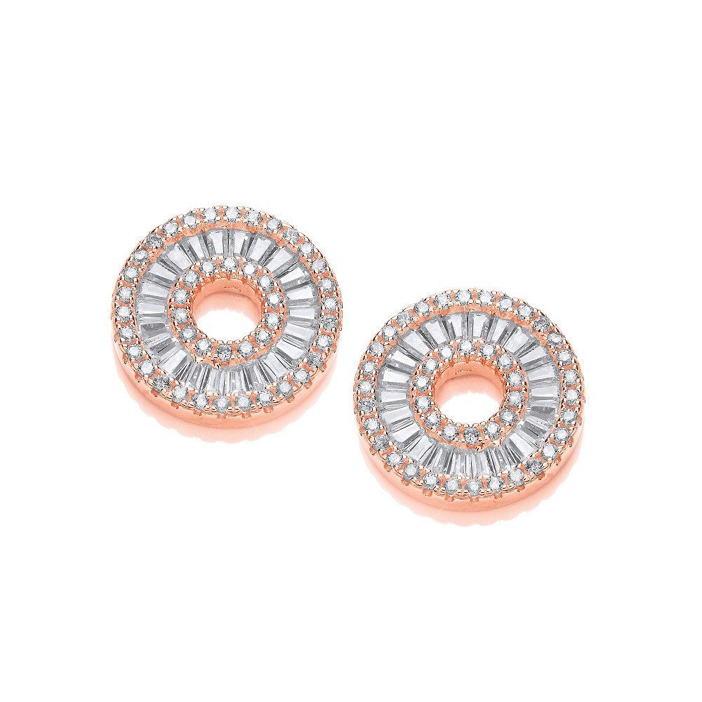 Rose Gold Coated Circle of Life in Baguettes and Round Cubic Zirconia Earrings - Fine Ring – Luxury Jewellery by Imper