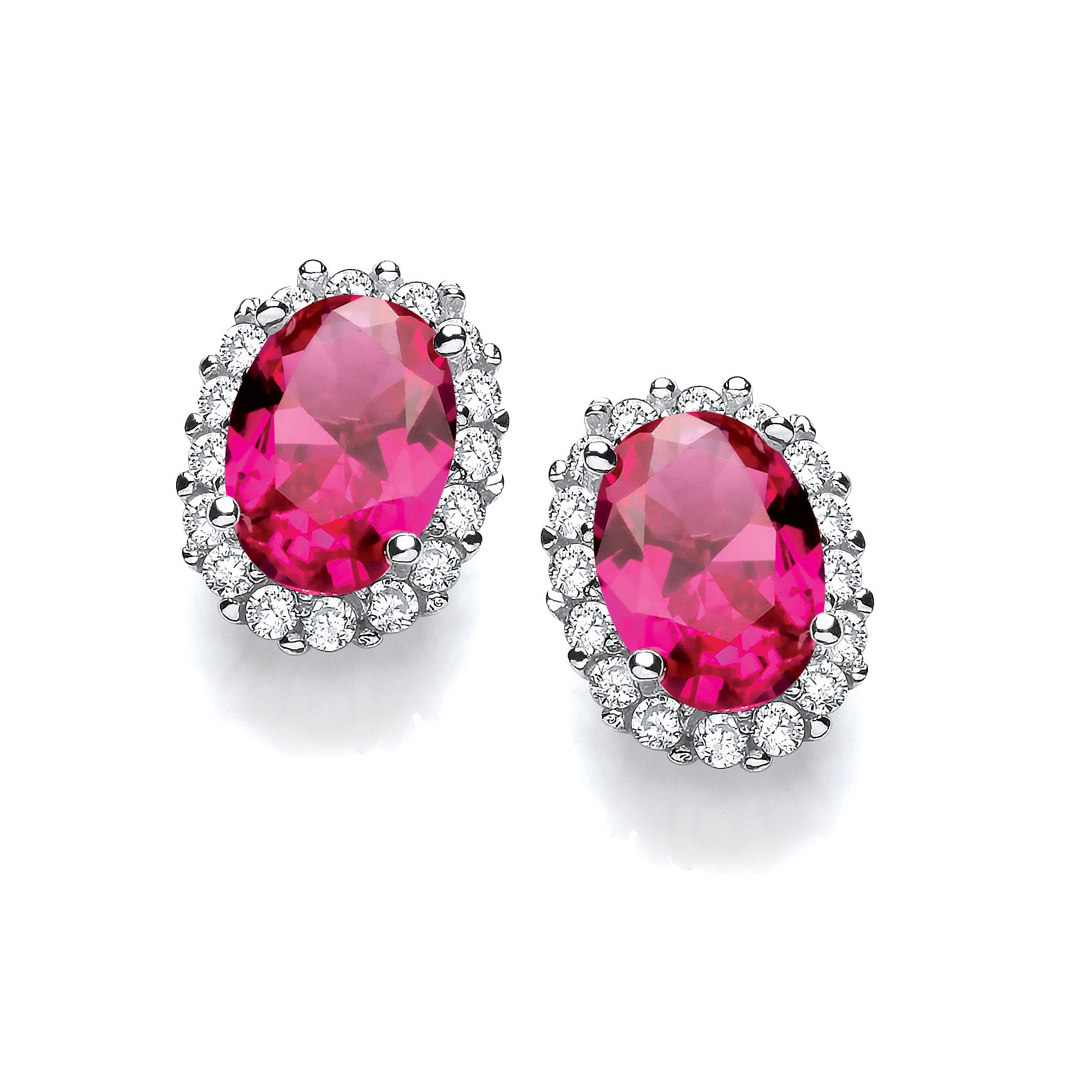 Oval Red Cubic Zirconia Stud Silver Earrings