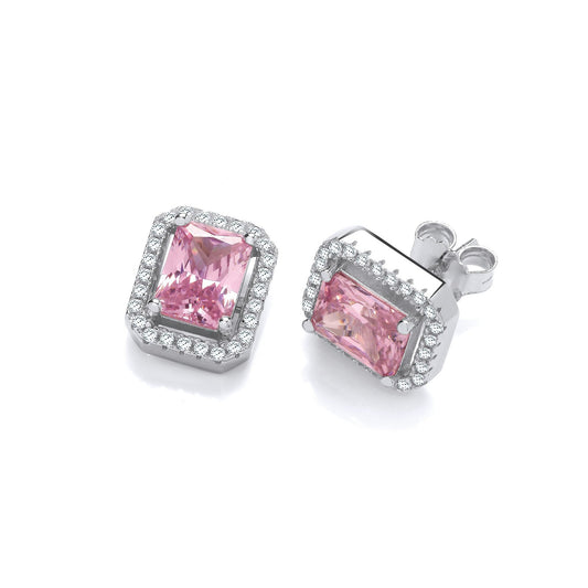 Silver Pink Cubic Zirconias Halo Stud Earrings - Fine Ring - Certified Authentic - Swiss Made – Luxury Jewellery by Im
