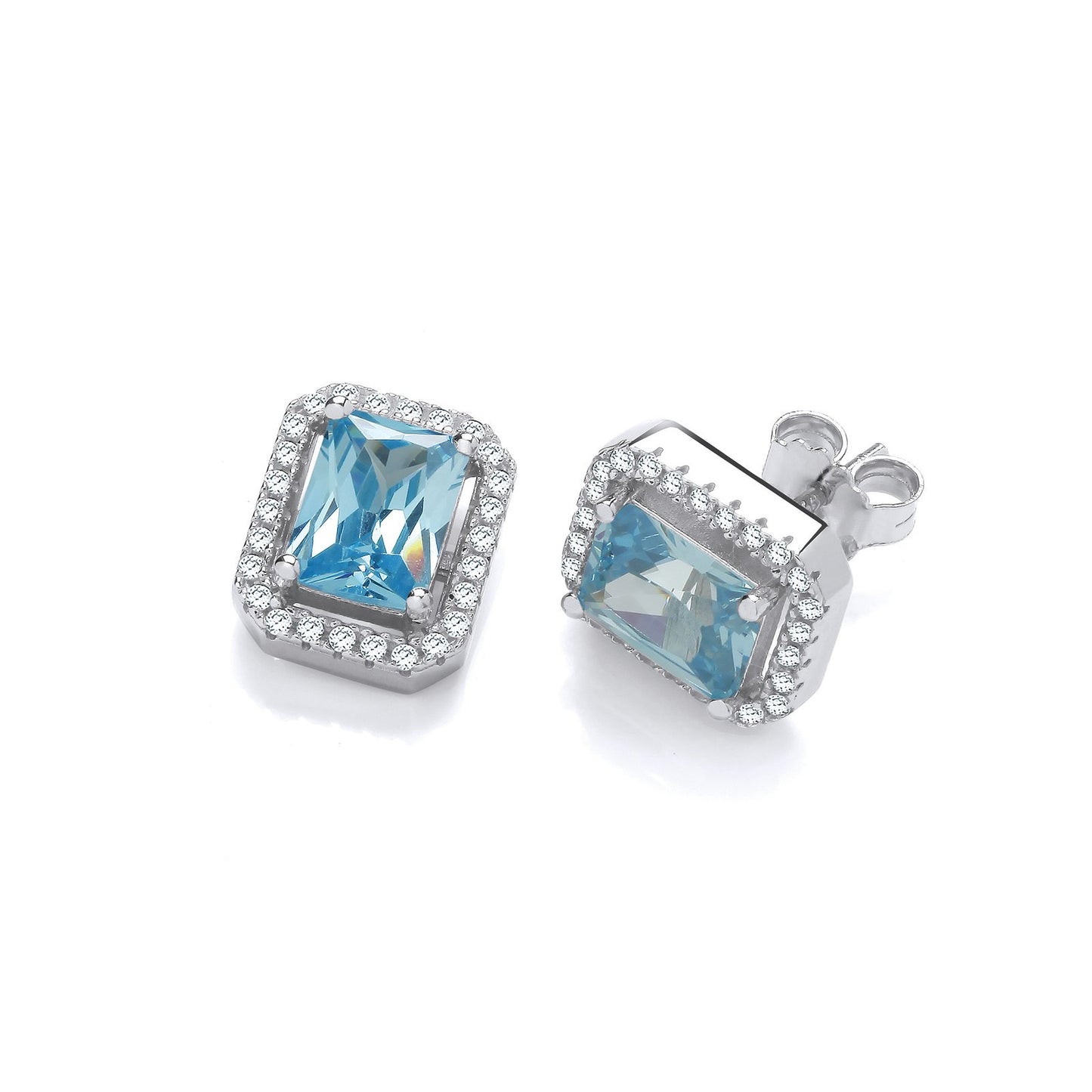 Silver Blue Cubic Zirconias Halo Stud Earrings - Fine Ring - Certified Authentic - Swiss Made – Luxury Jewellery by Im