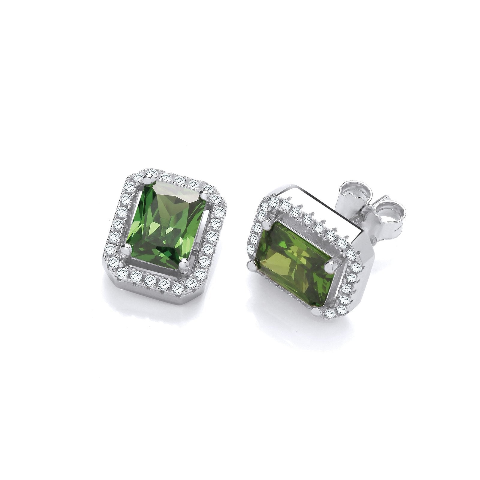 Silver Green Cubic Zirconias Halo Stud Earrings - Fine Ring - Certified Authentic - Swiss Mad – Luxury Jewellery by Im