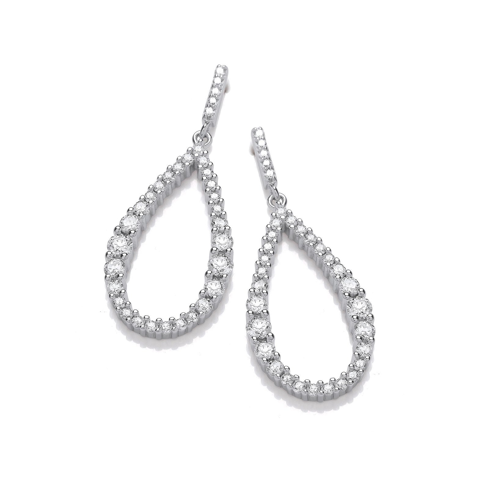 Silver Teardrop Cubic Zirconia Long Earrings - Fine Ring - Certified Authentic - Swiss Made – Luxury Jewellery by Impe