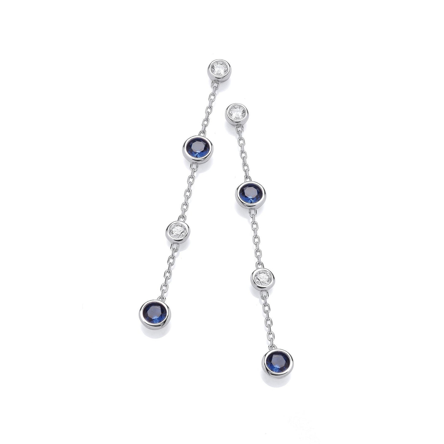 Silver Rubover Clear & Blue Cubic Zirconia's Drop Earrings - Fine Ring - Certified Authentic – Luxury Jewellery by Imp