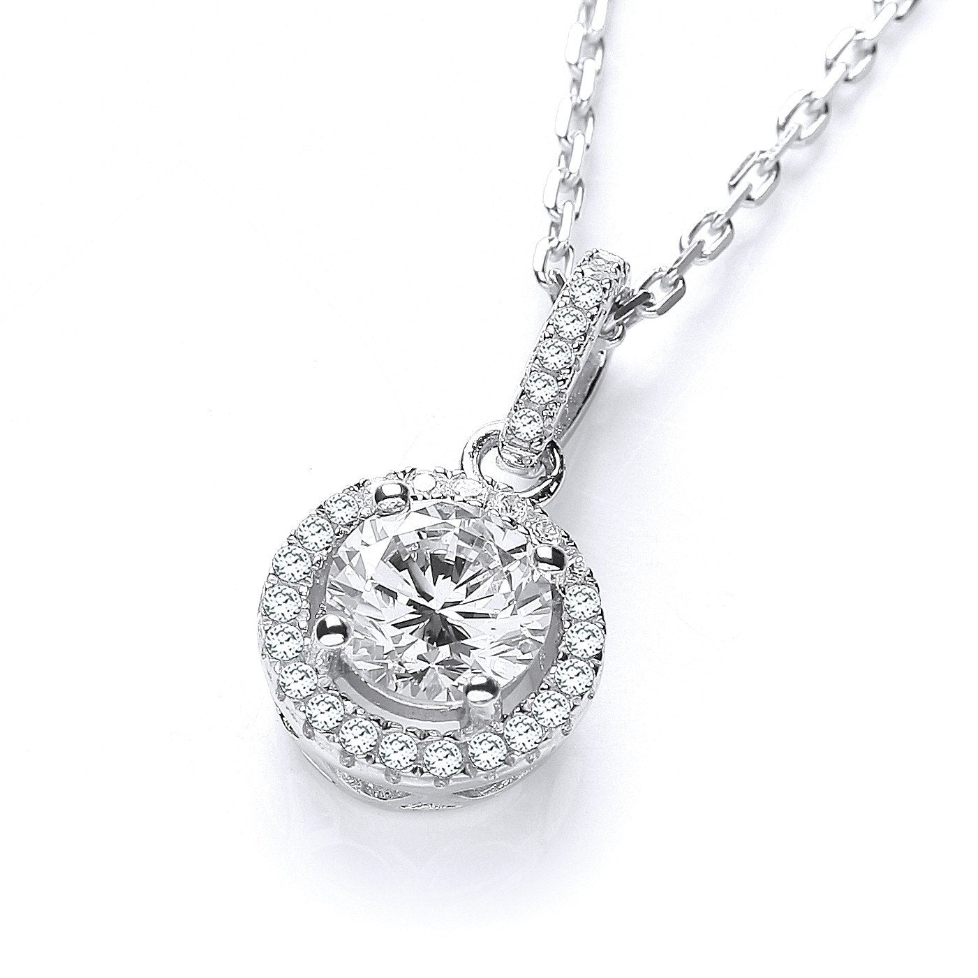 Micro Pave' Halo Style Cubic Zirconia Pendant with 18" Chain - Fine Necklace - Certified Auth – Luxury Jewellery by Im