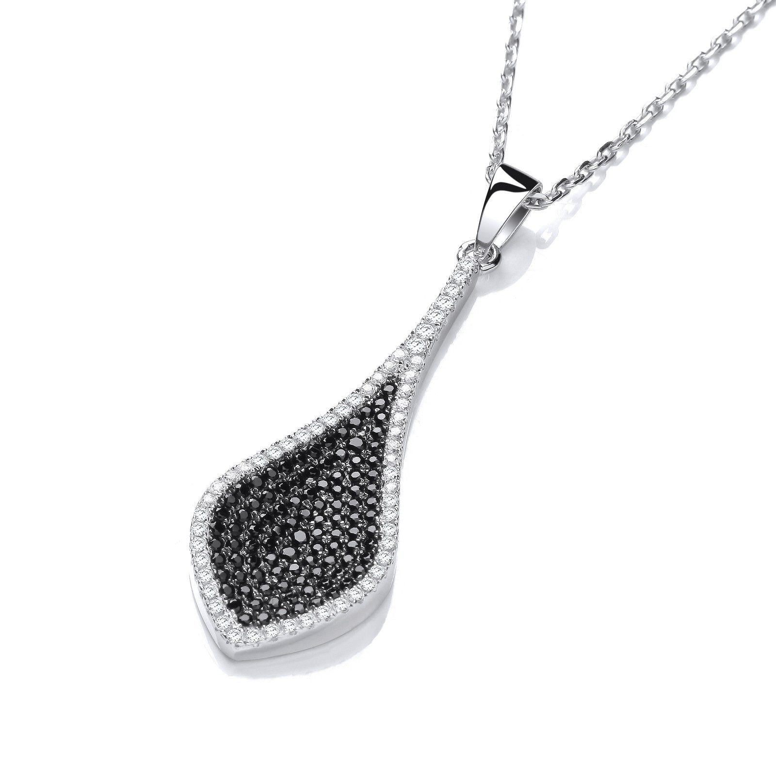 Micro Pave' Black & Clear Drop Pendant with 18" Chain - Fine Necklace - Certified Authentic – Luxury Jewellery by Impe