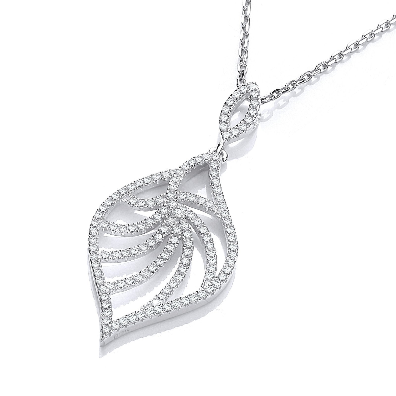 Micro Pave' Leaf Shape Cubic Zirconia Pendant with 18" Chain - Fine Necklace - Certified Auth – Luxury Jewellery by Im