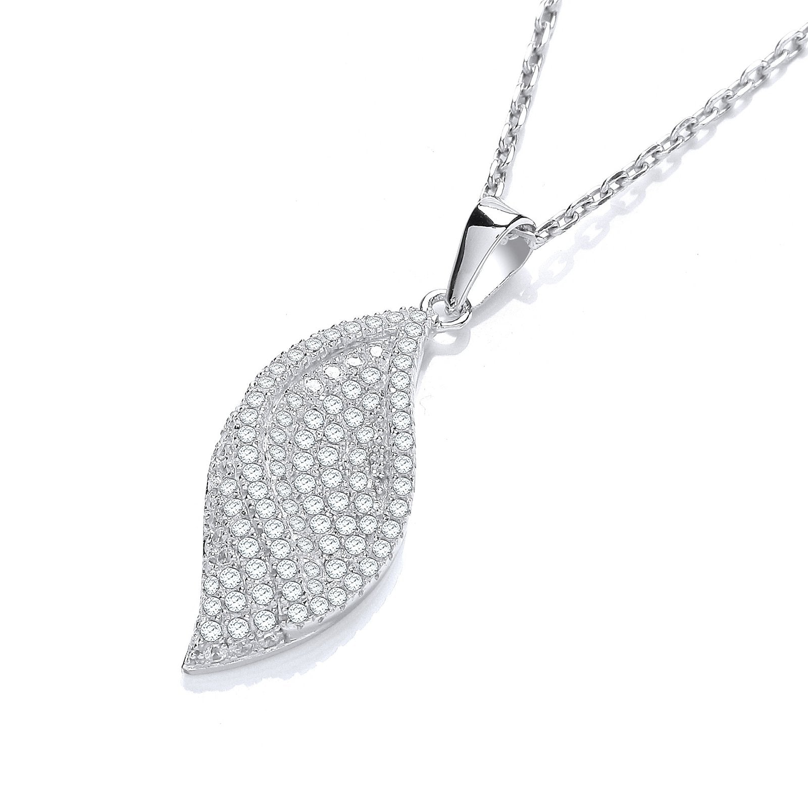 Micro Pave' Leaf Cubic Zirconia Pendant with 18" Chain - Fine Necklace - Certified Authentic – Luxury Jewellery by Imp